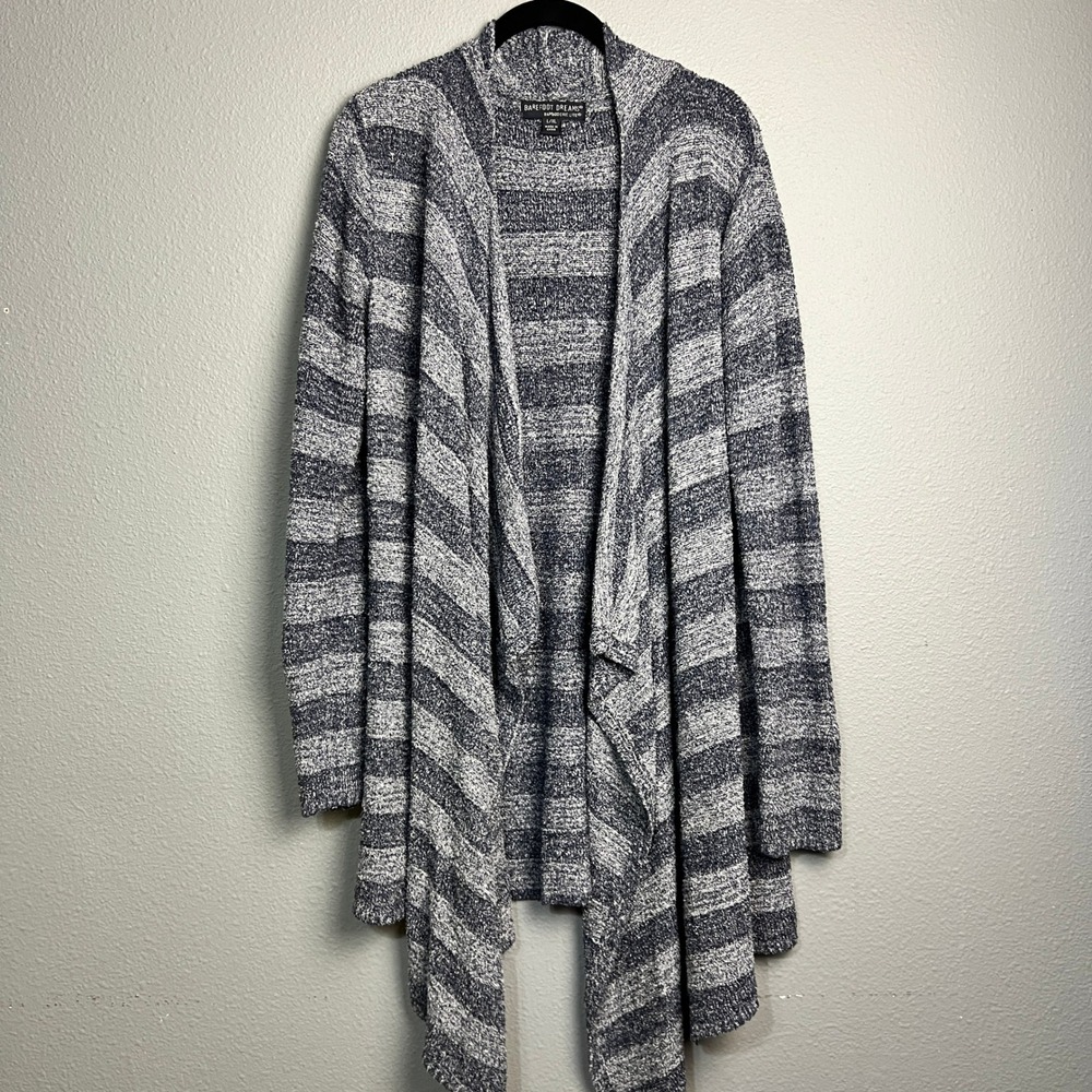 Barefoot Dreams Bamboo Chic Lite Cardigan Striped Open Front Draped Duster L XL‎